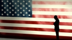 Person standing ahead american flag Person standing ahead american flag