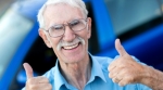 old man happy with his car old man happy with his car