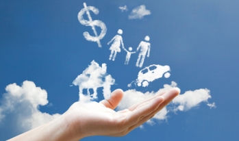 Hand in clouds home car Hand in clouds home car
