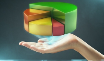 Pie graph levitating over hand Pie graph levitating over hand