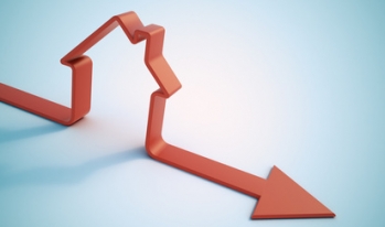 Downward arrow in shape of a house Downward arrow in shape of a house