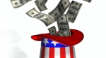 Money falling into Uncle Sam's hat Money falling into Uncle Sam's hat