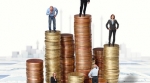 Business people standing on piles of money Business people standing on piles of money