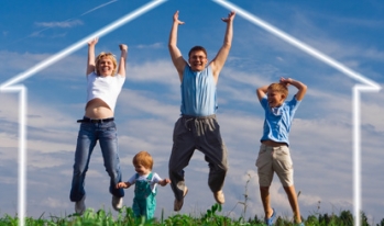 Jumping family in home Jumping family in home