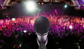 Microphone and concert crowd Microphone and concert crowd
