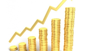 Rising graph composed of coin stacks Rising graph composed of coin stacks