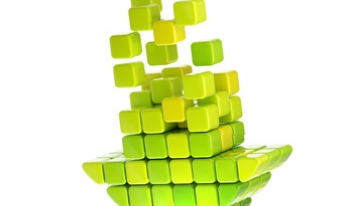 Downward arrow made of tiny cubes Downward arrow made of tiny cubes