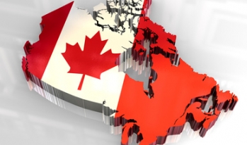 Canadian flag on map of Canada Canadian flag on map of Canada