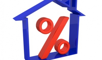 blue home or house with red percentage inside blue home or house with red percentage inside