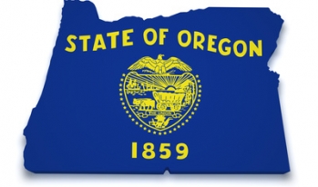 Oregon state flag on map Oregon state flag on map