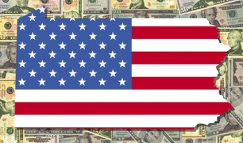American flag Pennsylvania map on money American flag Pennsylvania map on money